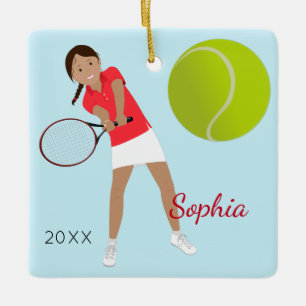 Ornement En Céramique Black Hair Tennis Player Keepsake