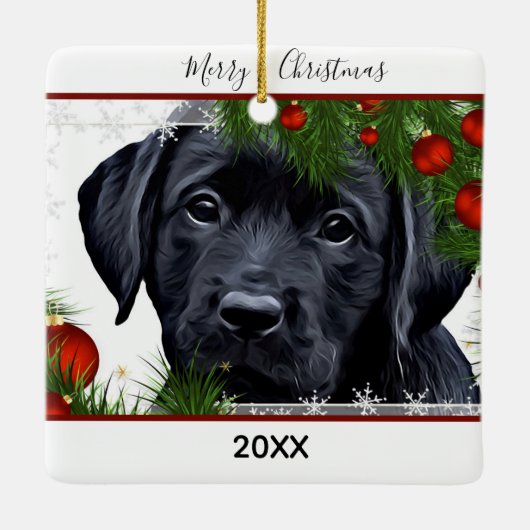 Ornement En Céramique Black Lab Christmas - Chien mignon Chien Chien Chi (Dos)