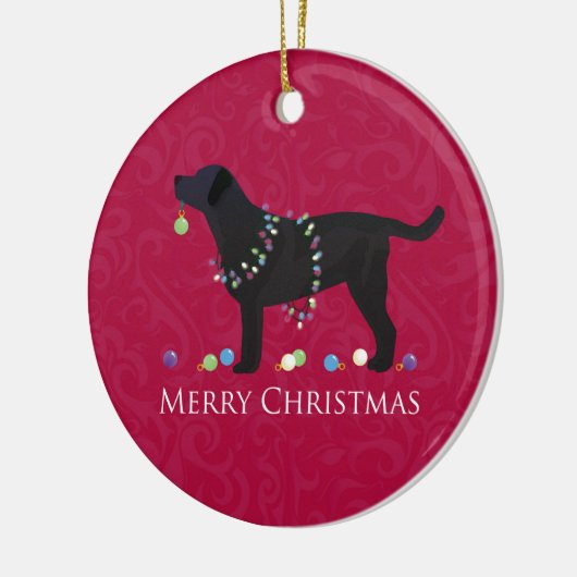 Ornement En Céramique Black Lab Joyeux Noël Design (Gauche)
