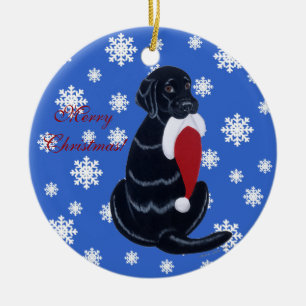 Ornement En Céramique Black Lab personnalisé Noël Santa Hat