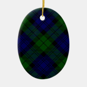 Ornement En Céramique Black Watch Tartan bleu vert Plaid