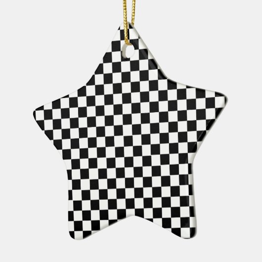 Ornement En Céramique Black White Checkered Custom Text (Gauche)