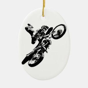 Ornement En Céramique Black White Pop Art Motocross Motorcyle Sport