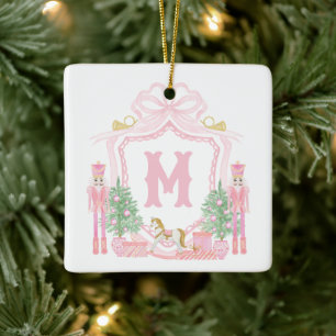 Ornement En Céramique Blason de monogramme de casse-noisette rose aquare