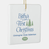 Ornement En Céramique Bleu Bleu Simple Bleu Bébé 1er Noël (Droite)