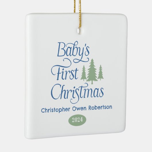 Ornement En Céramique Bleu Bleu Simple Bleu Bébé 1er Noël (Droite)