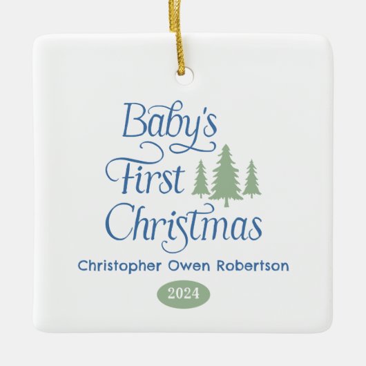 Ornement En Céramique Bleu Bleu Simple Bleu Bébé 1er Noël (Devant)