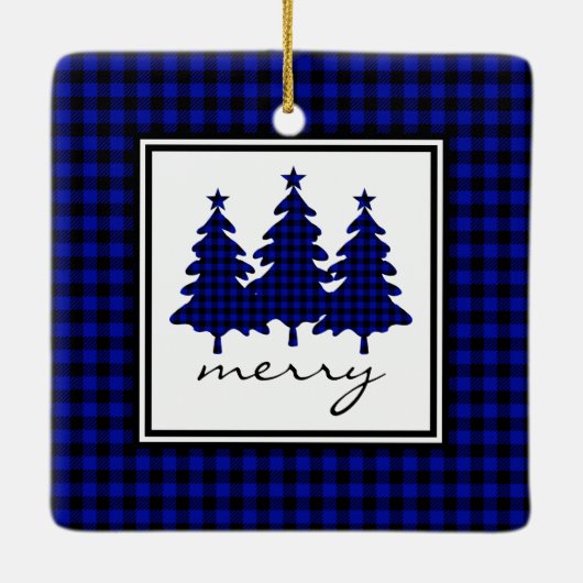 Ornement En Céramique Bleu Buffalo Check Pine Trees (Dos)