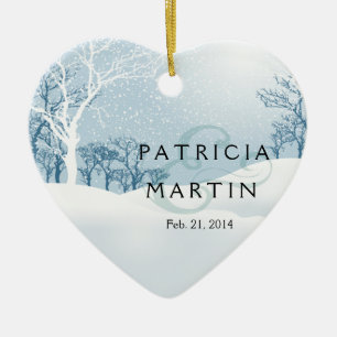 Ornement En Céramique Bleu glacier de mariage d'hiver de Milou