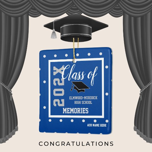 Ornement En Céramique Bleu Personnalisé Graduation Noël