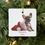 Ornement En Céramique Bleu Rouge Blanc Français Chien à taureaux Santa H<br><div class="desc">This cute and artsy Christmas holiday ornament is perfect to set the solive vibe for your special event. Avec des fonctionnalités a main-painted gray and white french bulldog inside a white and red Santa, on a un top of simple white background. On the back is a pattern featuring this cute...</div>