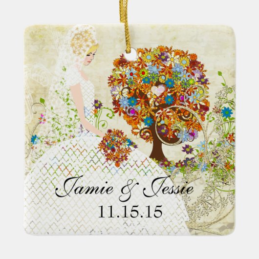 Ornement En Céramique Blonde Birde 1er Noël Flower Tree Design (Devant)