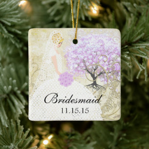 Ornement En Céramique Blonde Bridesmaid Cadeaux Lavender Heart Leaf Tree
