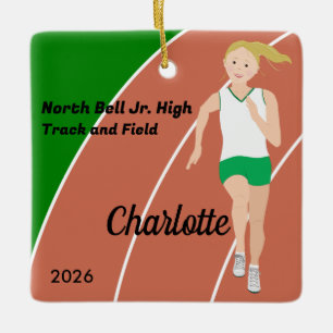 Ornement En Céramique Blonde Track et Field Girl en vert et blanc