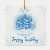 Ornement En Céramique Blue and White Christmas Tree Snow Globe (Dos)