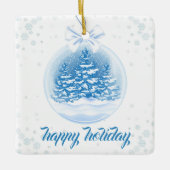Ornement En Céramique Blue and White Christmas Tree Snow Globe (Devant)