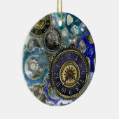 Ornement En Céramique Blue aqua steampunk gears, cogs, clock faces (Droite)