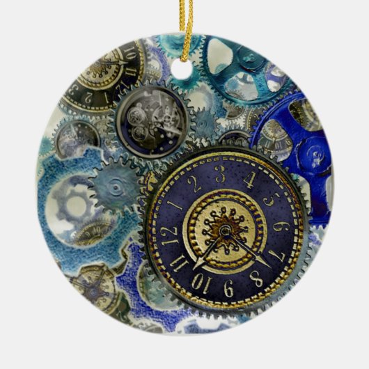 Ornement En Céramique Blue aqua steampunk gears, cogs, clock faces (Devant)