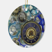 Ornement En Céramique Blue aqua steampunk gears, cogs, clock faces (Gauche)