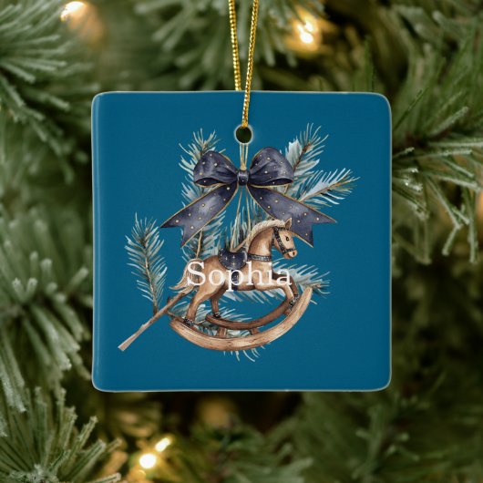 Ornement En Céramique Blue Bow Rocking Horse Christmas (Arbre)