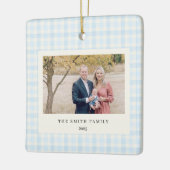Ornement En Céramique Blue Bow Wreath Gingham Photo Christmas (Gauche)