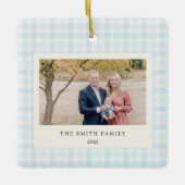 Ornement En Céramique Blue Bow Wreath Gingham Photo Christmas (Devant)