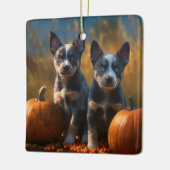 Ornement En Céramique Blue Heeler Chiot Automne Citrouille de plaisir (Gauche)