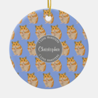 Ornement En Céramique Blue I love Hamsters Hamster Motif