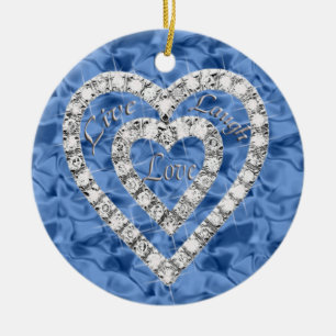 Ornement En Céramique Blue Round Live Lauve Love Diamond Heart Ornament