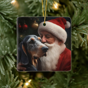 Ornement En Céramique Bluetick Coonhound avec le Père Noël Noël