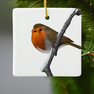 Ornement En Céramique Bob le Rouge Robin Bird Faune Blanc
