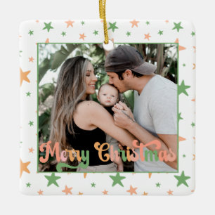 Ornement En Céramique BOHO Pastel Star Motif Une photo Joyeux Noël