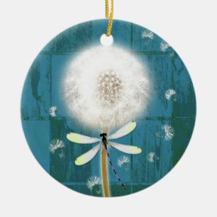 Ornement En Céramique Bois bleu rustique de grange de libellule de