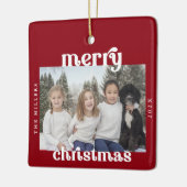 Ornement En Céramique Bold Retro Joyeux Noël rouge Photo (Gauche)