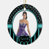 Ornement En Céramique Bonbon noir turquoise 16 à points de rayures (Gauche)