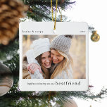 Ornement En Céramique Bonheur.. Bestfriend photo Keepsaké<br><div class="desc">Laissez-vous bestie savoir combien de bonheur elle apporte à votre vie avec cette adorable ornementation de noël photo keepsaké. Texte - Le bonheur est de vous avoir comme BESTFRIEND, nom(s) et année. Il vous suffit de télécharger votre photo préférée de vous et de votre bestie pour en faire le cadeau...</div>