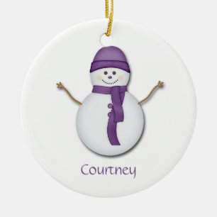 Ornement En Céramique Bonhomme de neige avec écharpe et chapeau violet O