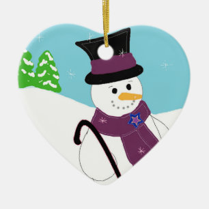 Ornement En Céramique Bonhomme de neige souriant