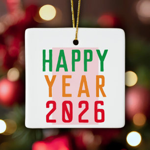 Ornement En Céramique Bonne année 2026 Typographie colorée