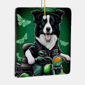 Ornement En Céramique Border Collie Chien Conduisant un Vélo St. Patrick (Droite)