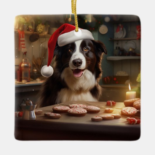 Ornement En Céramique Bordure Collie Noël Cookies Festive Fêtes (Devant)