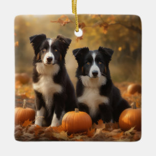 Ornement En Céramique Bordure Collie Puppy Automne Citrouille de plaisir