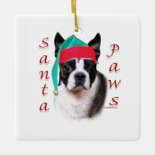 Ornement En Céramique Boston Terrier Père Noël Paws
