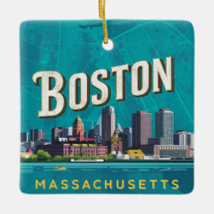 Ornement En Céramique Boston, vue panoramique de la ville avec carte