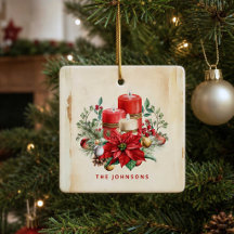 Bougies et poinsettia à l'aquarelle vintage person
