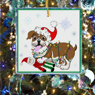 Ornement En Céramique Bouledogue anglais avec lumières de Noël et jouet