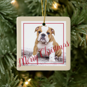 Ornement En Céramique Bouledogue anglais Noël Photo personnalisée de vac