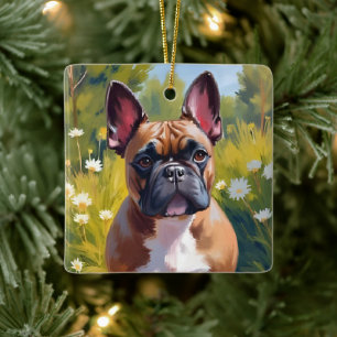 Ornement En Céramique Bouledogue français   Peinture d'animal de compagn