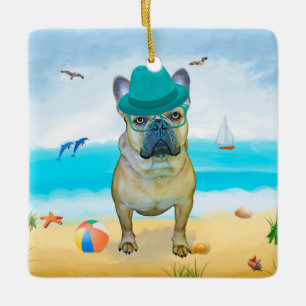 Ornement En Céramique Bouledogue français sur la plage