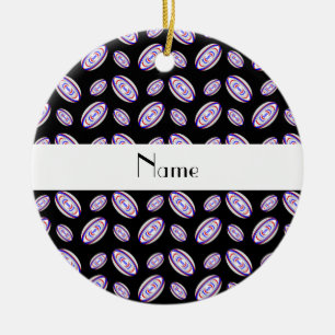 Ornement En Céramique Boules de rugby noires nommées personnalisées